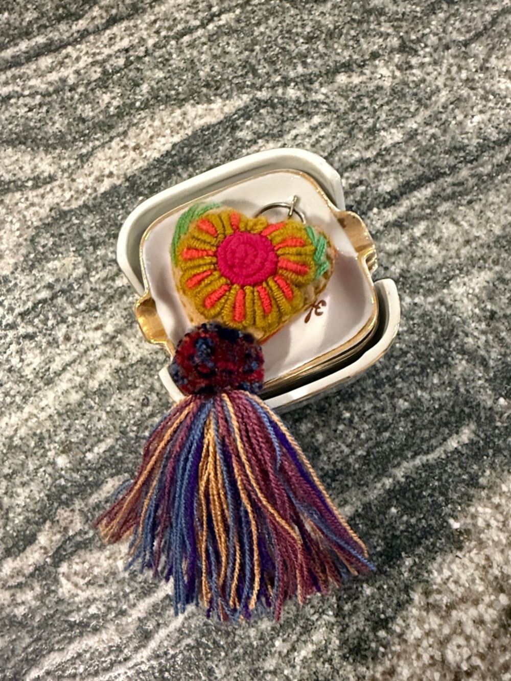 Handcrafted Multicolor Tassel Keychain with Embroidered Heart